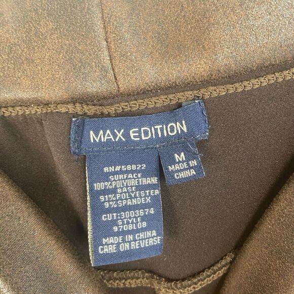 MAX Edition Pants Women Size M Faux Leather Leggings Brown Pull-On Stretch 626 - Picture 4 of 7